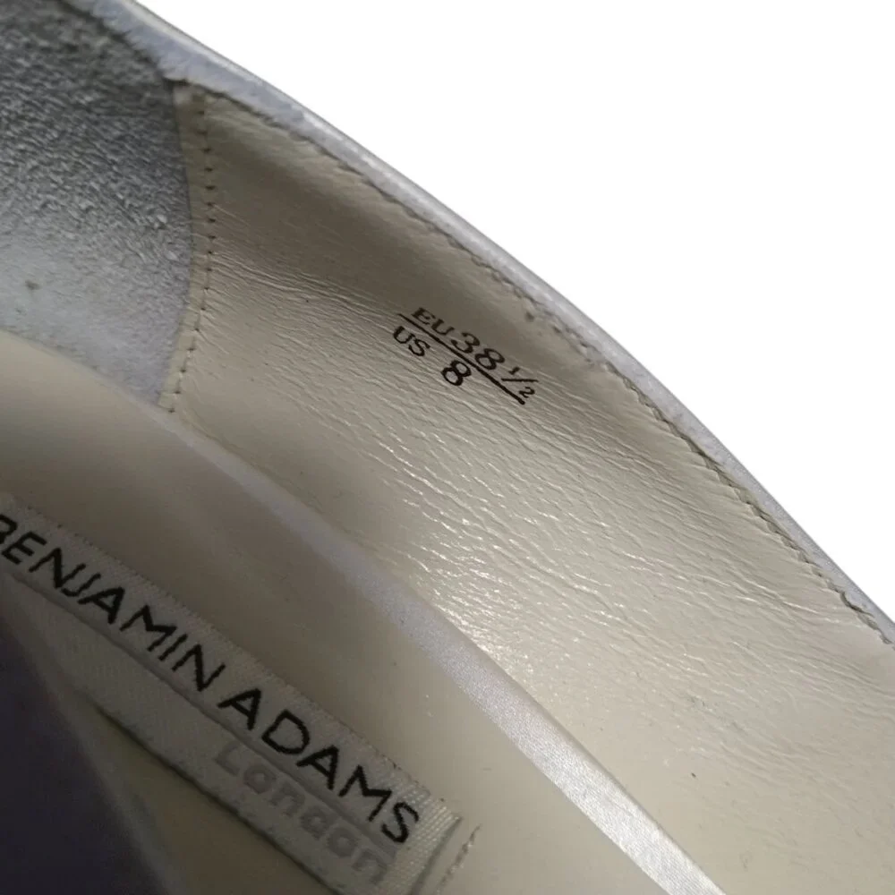 Benjamin Adams Helen Ivory Silk Satin Wedge Open Toe Swarovski Crystal Size 8
